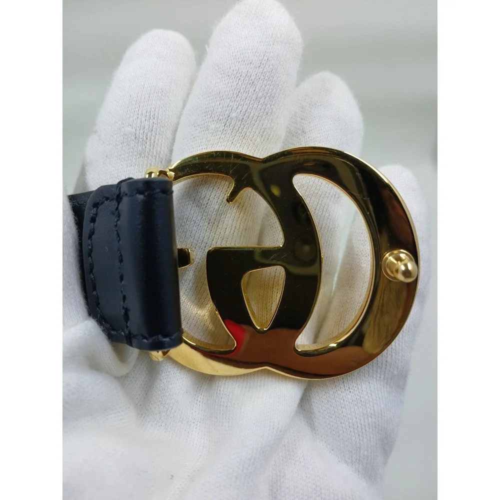 NEW GUCCI Marmont‎ Belt Double G Shiny Buckle Size 75 Black Leather Authentic